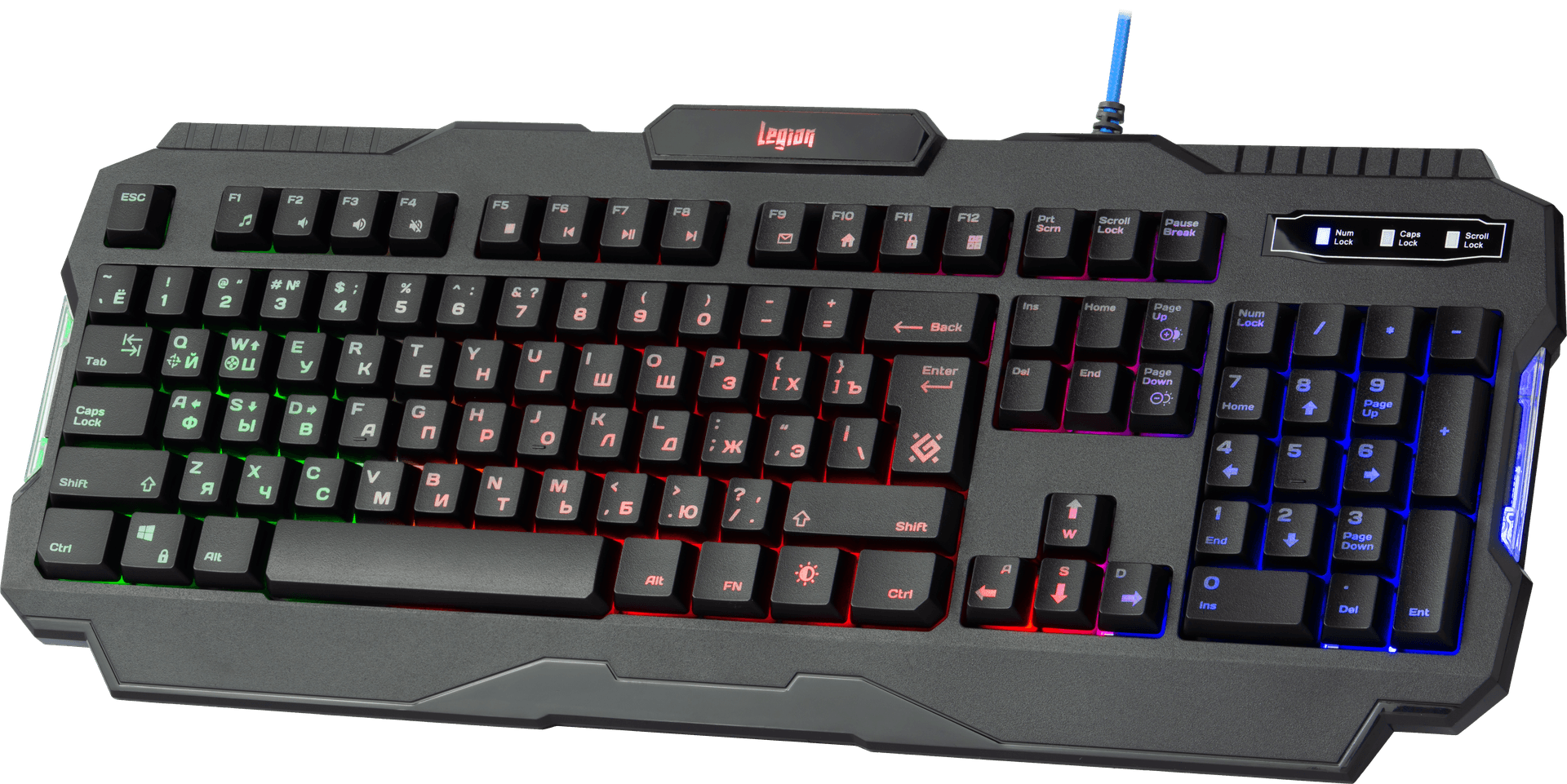 Клавиатура Defender Legion GK-010DL RU, игровая, влагоустойчивая, RGB подсветка, 19 Anti-Ghost