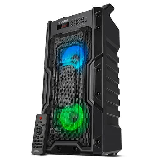Акустическая система портативная SVEN PS-435, 20Вт, черный, Bluetooth 5.0, 3.5 Jack, USB, FM-тюнер, Светомузыка, microSD-ридер, питание от Аккум