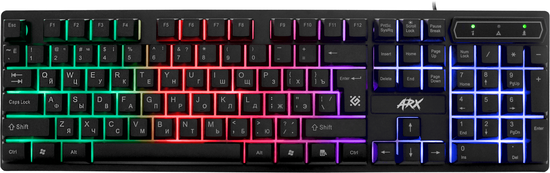 Клавиатура Defender Arx GK-196L, игровая, радужная подсветка, влагозащита