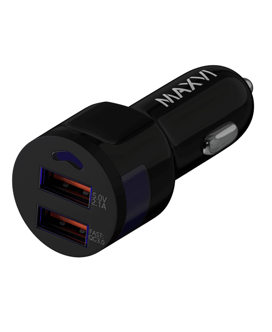 Автомобильное зарядное устройство USB MAXVI CCM-522 black, QC3.0А+2.4А, 2 USB, быстрая зарядка, черный