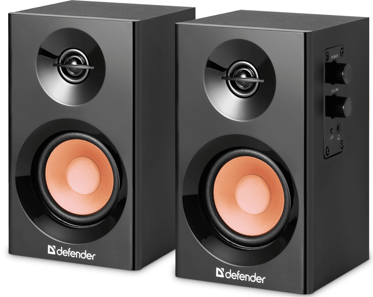 Колонки Defender Aurora S12 2.0 Black 2x6W дерево, Разъем для наушников, Выключатель питания, Регулировка громкости