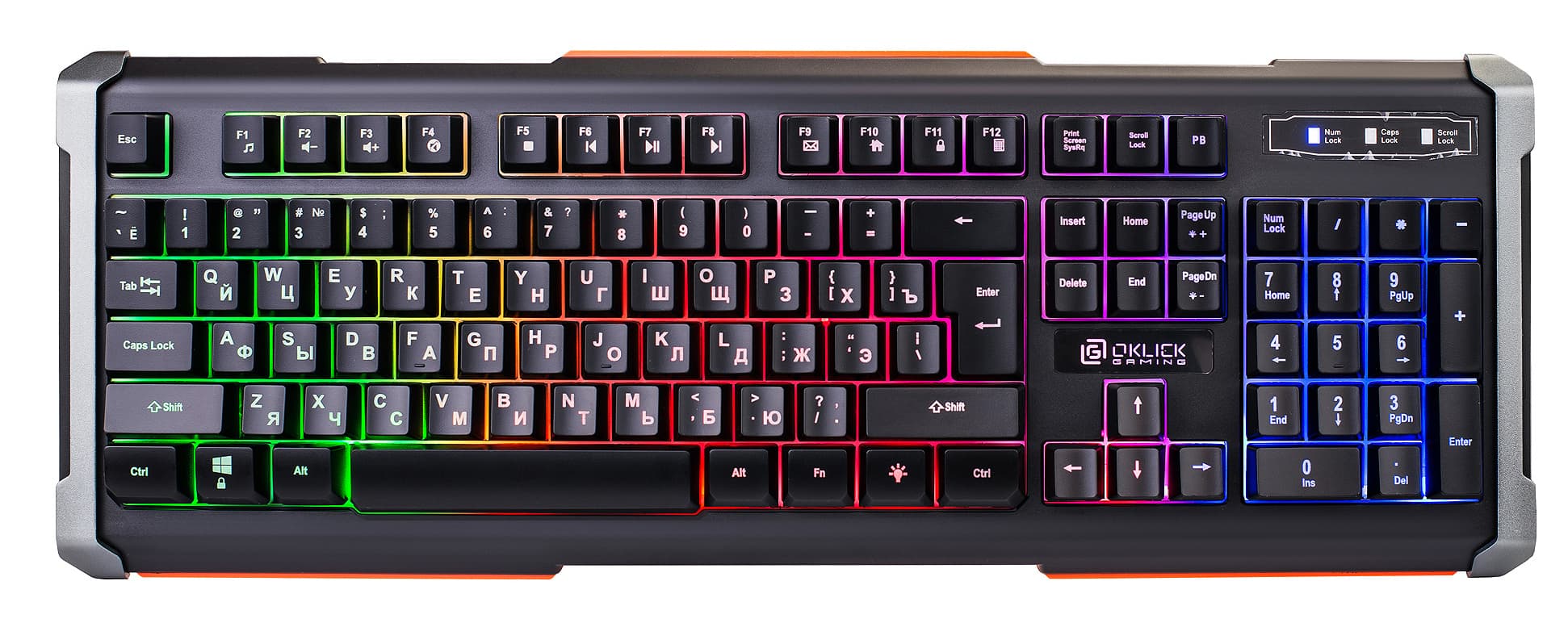 Клавиатура Oklick 717G BLACK DEATH черный/серый USB Multimedia LED, с подсветкой, игровая