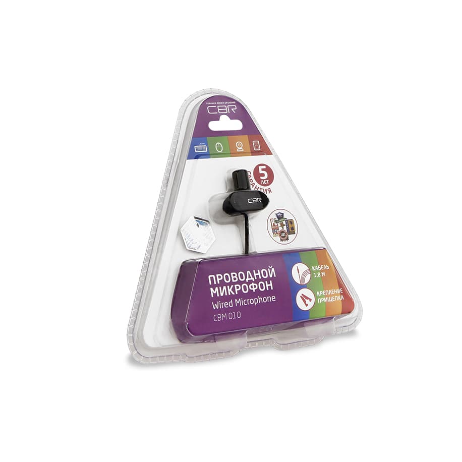 Микрофон CBR CBM 010, клипса, черный, 1.8м