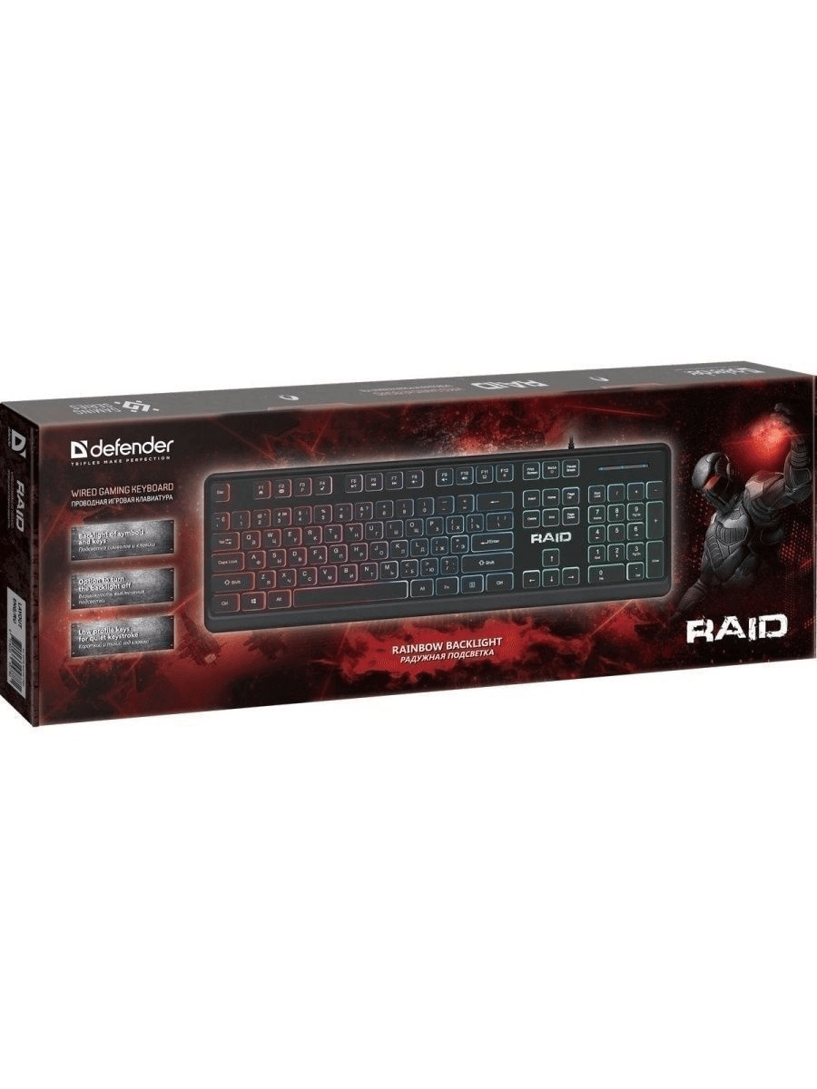 Клавиатура Defender RAID GK-778DL RU, USB, RGB подсветка, тихие плоские клавиши