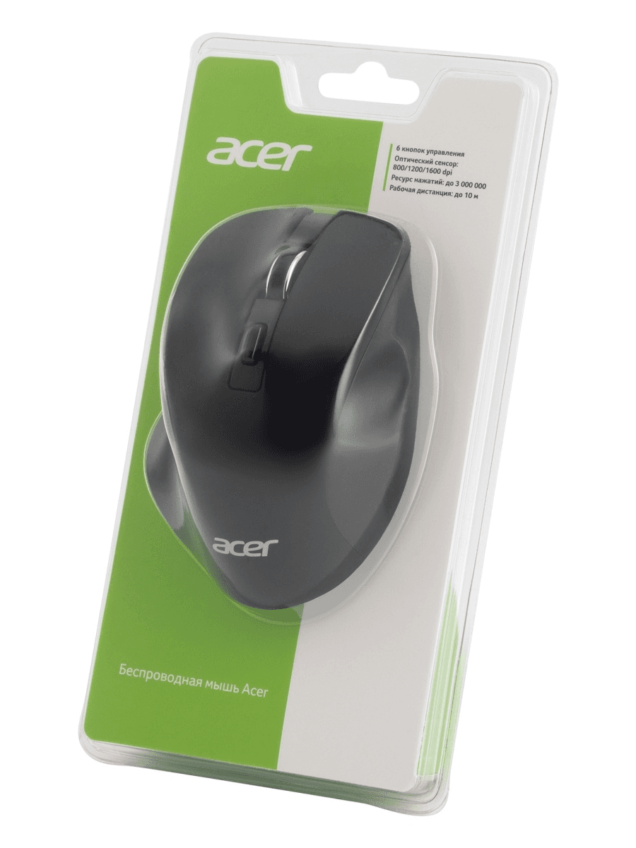 Мышь беспроводная Acer OMR140 Radio, чёрный, 6 кн., 8G, 1600 dpi, USB, 1xAA, 108.2х77.1х41.2мм (ZL.MCEEE.00G)