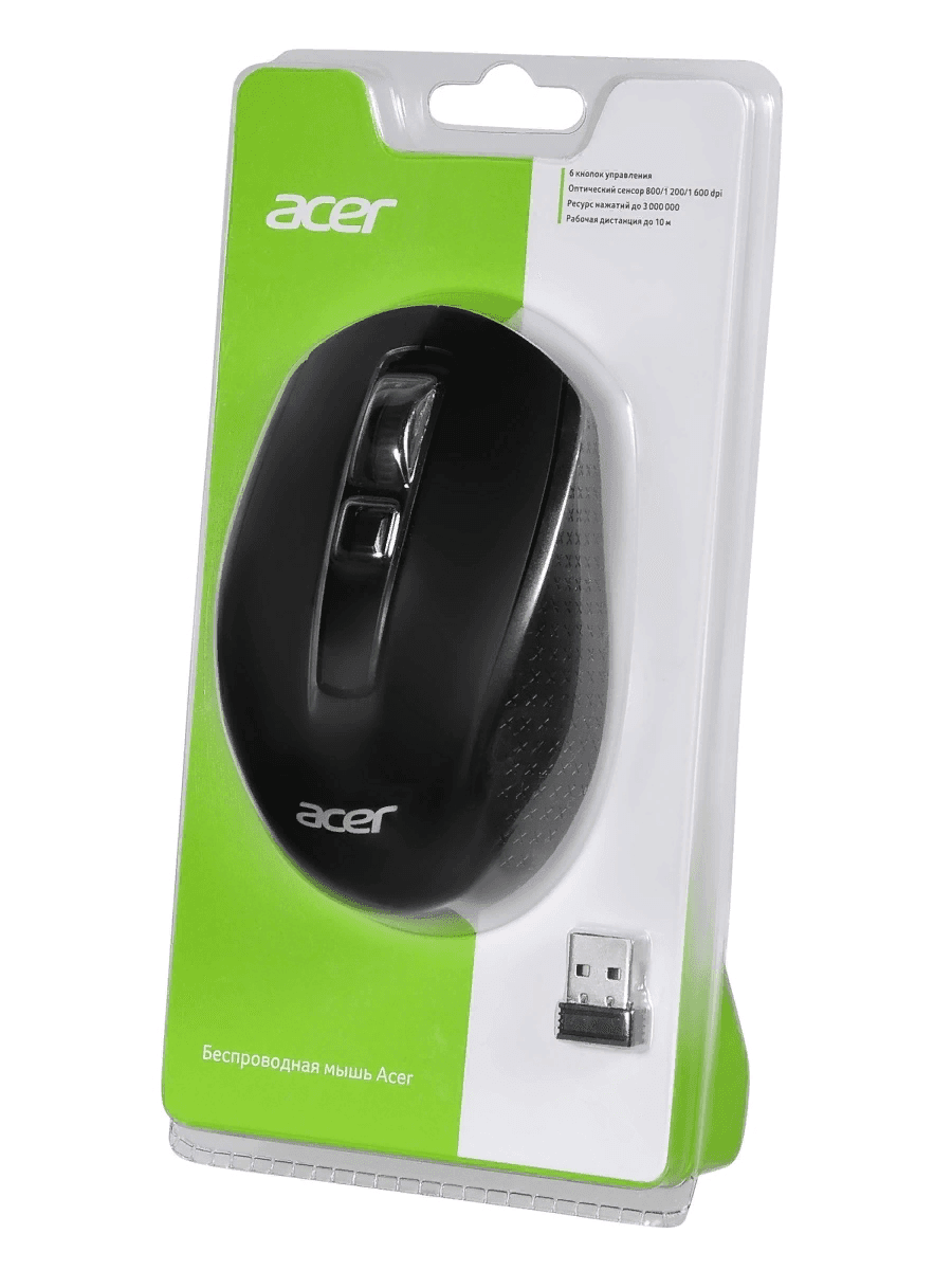 Мышь беспроводная Acer OMR060 черный, 7 кн., 1600dpi, 1xAA, 108x66.7x40.2mm (ZL.MCEEE.00C)