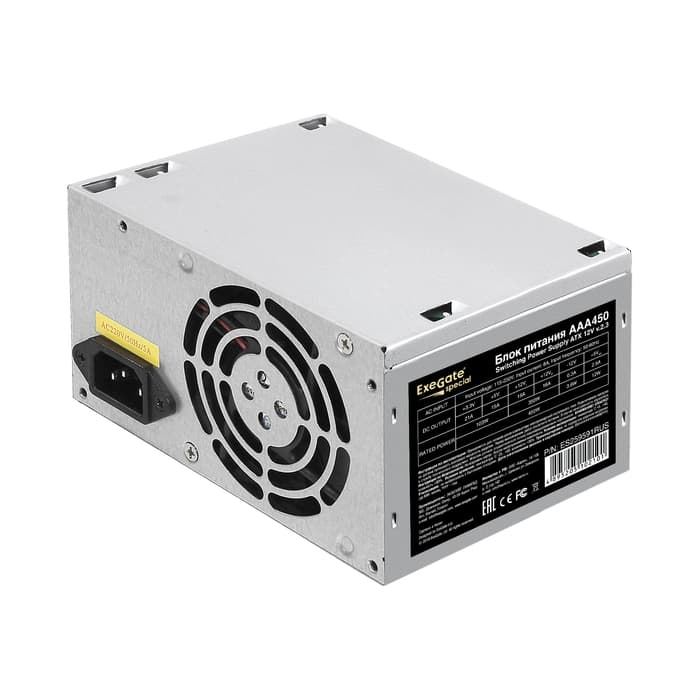 Блок питания 450W Exegate Special AAA450, ATX, 8cm fan, 24p+4p, 2*SATA, 1*IDE (Molex) (ES259591RUS)