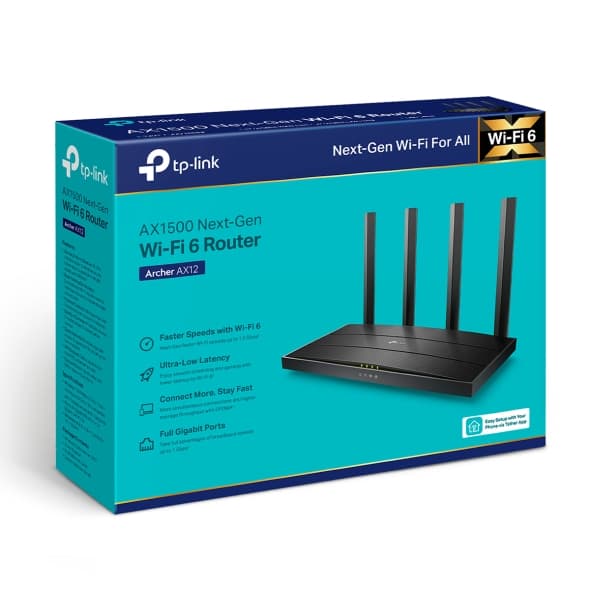 Маршрутизатор беспроводной TP-LINK Archer AX12 WiFi6 (AX1500, 1xGWan, 3xGLAN, OFDMA, MU-MIMO, One Mesh, 4 ANT, Tether)