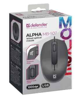 Мышь Defender Alpha MB-507 черный, 1000dpi, длина кабеля 1.8 метра