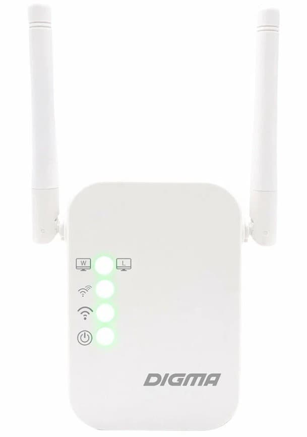 Усилитель беспроводного WiFi сигнала Digma D-WR310V2 N300 10/100BASE-TX белый, Wi-Fi Range Extender 300Mbps, 4x Ext. Antennas (универсальный Wi-Fi ретранслятор)