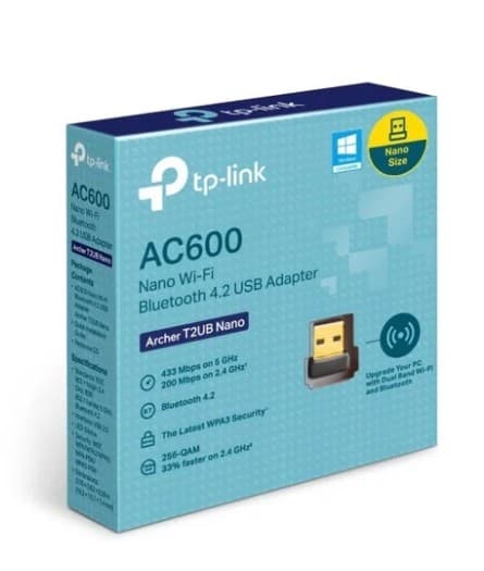 Сетевой адаптер беспроводной (WIFI) USB Wireless TP-Link Archer T2UB Nano AC600 + Bluetooth 4.2 (5ГГц 802.11ac 433Мбит /2.4ГГц 802.11n 200Мбит)
