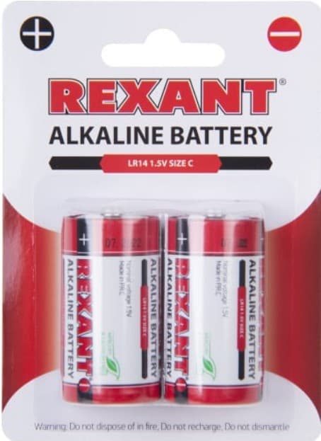 Батарейка REXANT С/LR14 1.5V Alkaline тип C (1 шт) (30-1014)