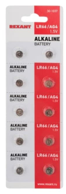 Батарейка REXANT AG4, LR66, LR626, G4, 177, GP77A, 377, SR626W (30-1037)