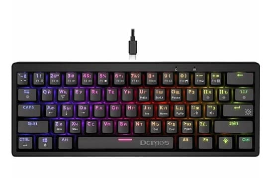 Клавиатура механическая Defender DEIMOS GK-303, RGB подсветка 22 режима, Anti-ghost, Double injection, Hot Swap, 2 доп. свитча в комплекте