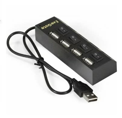 Разветвитель USB концентратор ExeGate DUB-42SW, 4 порта, Хаб USB2.0 Black кнопки включения/отключения для каждого порта (EX293977RUS)