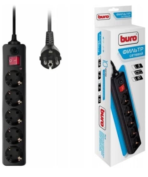 Сетевой фильтр Buro 500SH-5-B 5.0м 5 розеток, черный, 10А