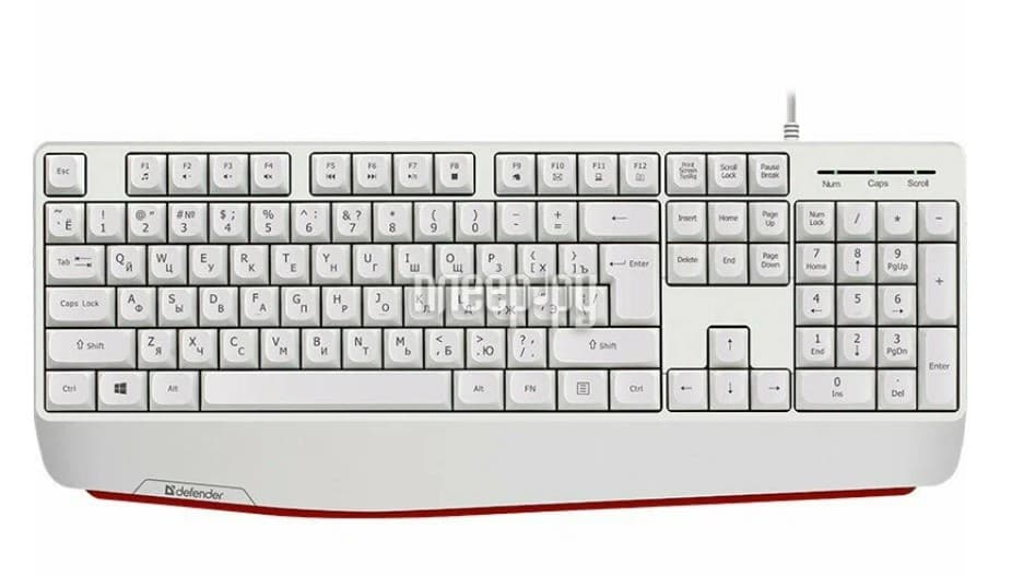 Клавиатура Defender Atom HB-546 RU White (45547) 1.8m со встроенной подставкой для запястий