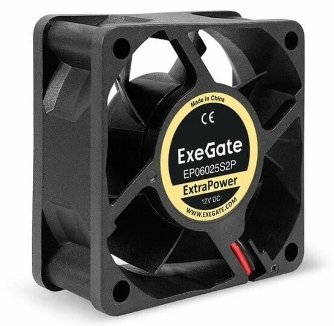 Вентилятор 12В DC ExeGate ExtraPower EP06025S2P 60x60x25мм, 2pin, 4500RPM, подшипник скольжения, 31 dBA (EX295228RUS)