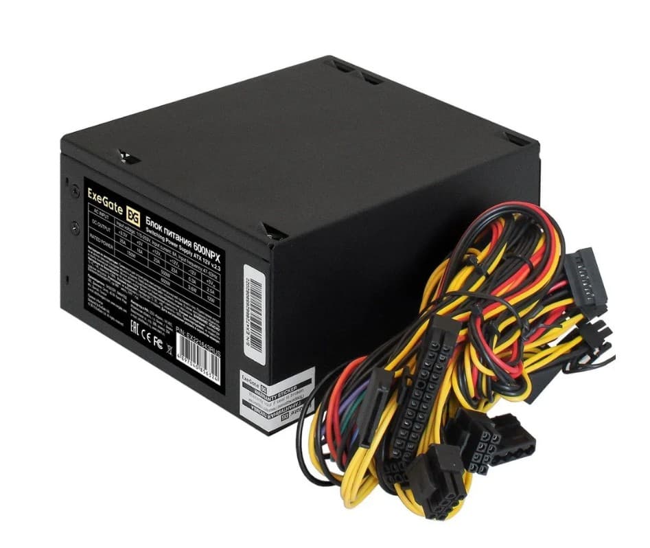 Блок питания 600W Exegate 600NPX, ATX, black, 12cm fan, 24+4pin, (6+2)pin PCI-E, 3*SATA, 1*FDD, 2*IDE (EX221643RUS)