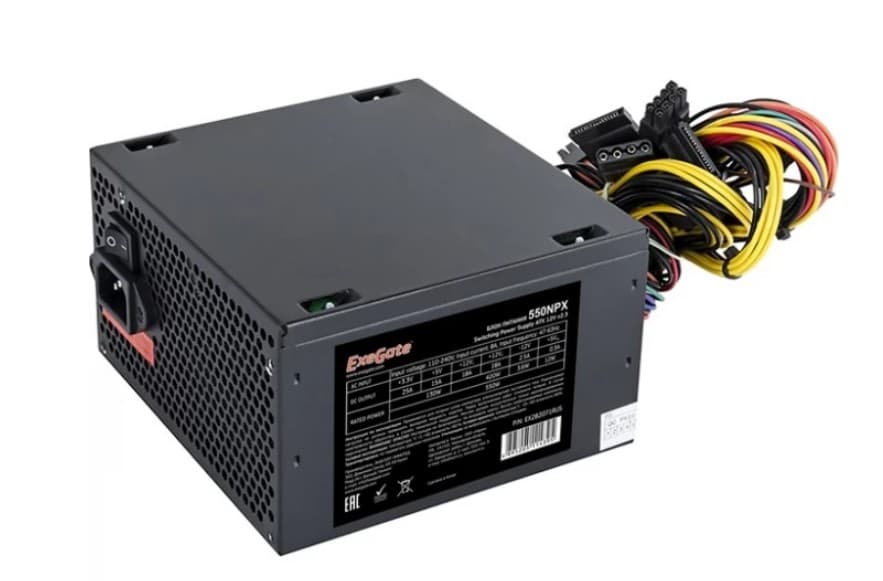 Блок питания 550W Exegate 550NPX, ATX, black, 12cm fan, 24+4pin, (6+2)pin PCI-E, 3*SATA, 1*FDD, 2*IDE (EX282071RUS)