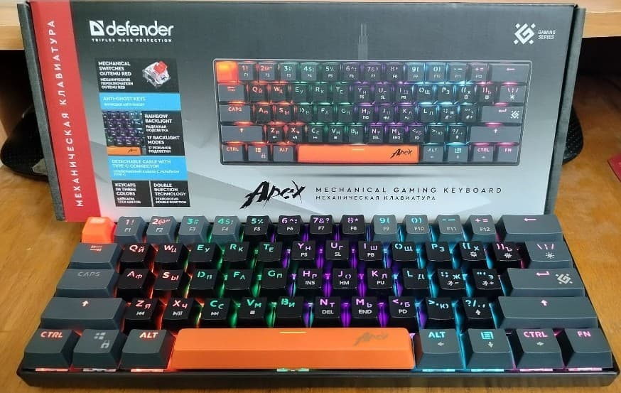 Клавиатура механическая Defender APEX GK-002 RU 45002 Ультракомпактная, регулируемая подсветка Anti-ghost