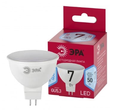 Лампа светодиодная MR16 7W ЭРА RED LINE LED MR16-7W-840-GU5.3 R GU5.3 7 Вт софит нейтральный белый свет (Б0050690)