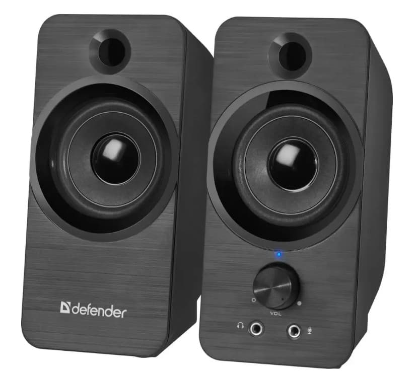 Колонки Defender SPK-190, 2.0, 2x4 Вт, черные, пластик, регуляторы и разъем для наушников на передн. панели