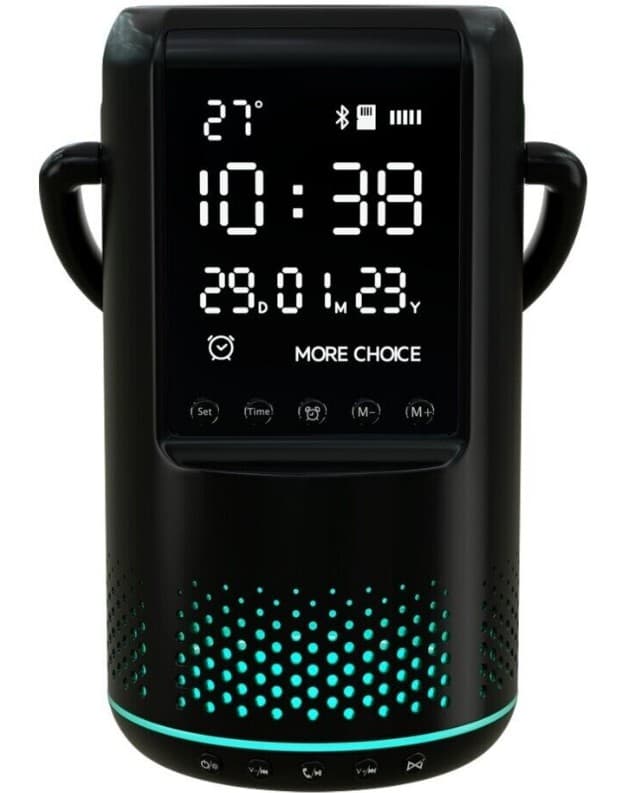 Акустическая система портативная More Choice BS25 Black с часами, термометром, органайзером, 5Вт, Bluetooth 5.2, FM, MicroSD, USB Type-A, AUX, 1200 мА*ч