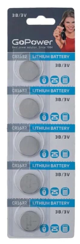 Батарейка GoPower CR1632 BL-1 Lithium CR1632 (блистер на 1 шт.) (CR 1632) 3V, для TOYOTA/LEXUS/SUBARU и пр.