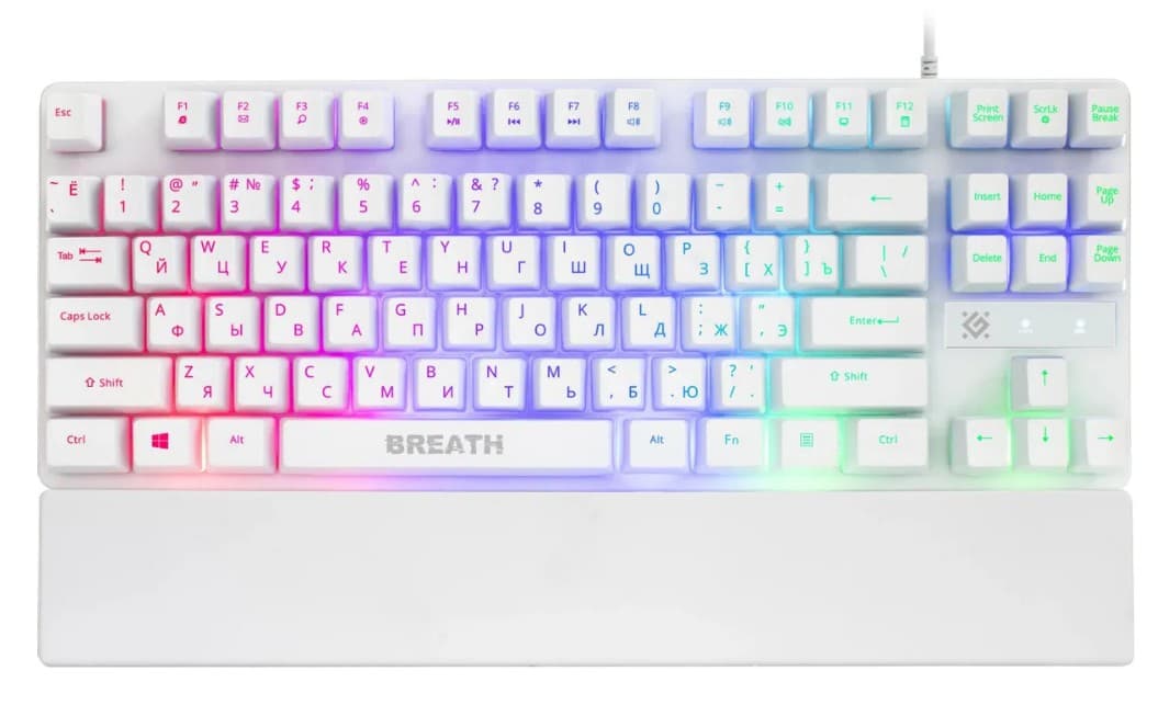 Клавиатура Defender Breath GK-184 RU White (45184) 1.8m со встроенной подставкой для запястий