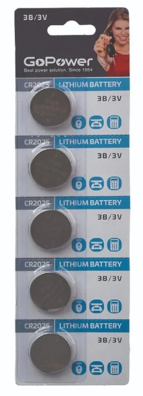 Батарейка GoPower CR2025 (блистер на 1 шт.) (CR 2025) 3V, 2.5x20.0мм