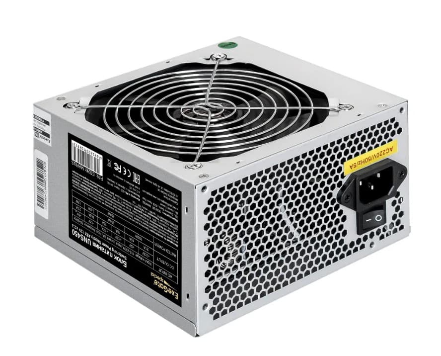 Блок питания 450W Exegate UNS450, ATX, 12cm fan, 24p+4p, 3*SATA, 2*Molex, 6+2 pin PCI-E, FDD (ES261568RUS)