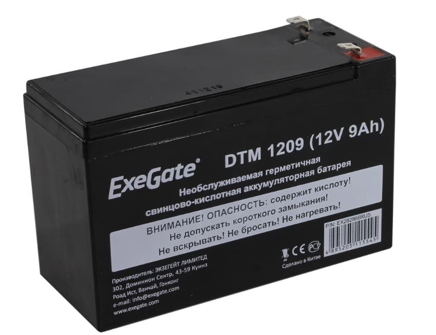 Аккумуляторная Батарея 12 В, 9.0Аh ExeGate DT 1209 (12V, 9.0Ah) для ИБП и т.п. EX297519RUS