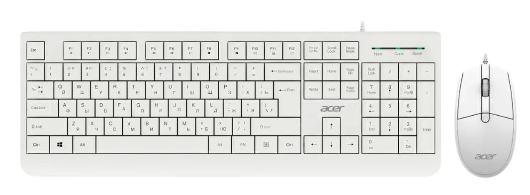 Клавиатура + Мышь Acer OCC400 клав: белый, мышь: белый USB 2000 dpi, 4кн (ZL.ACCCC.014)