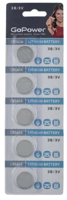 Батарейка GoPower CR1616 BL5 Lithium 3V (1 шт.) (CR 1616) 3V