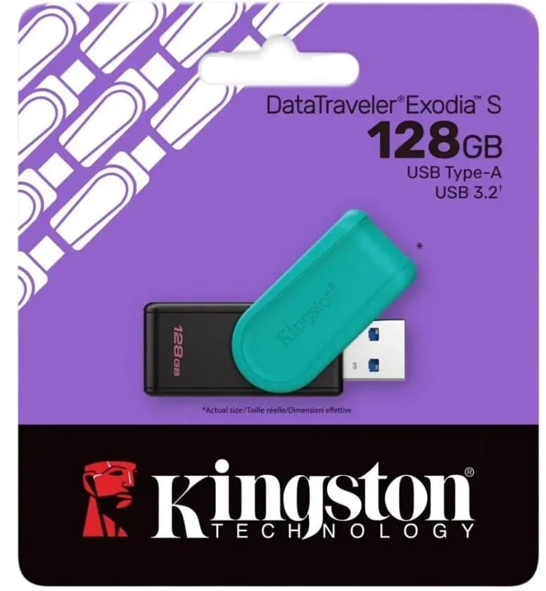 Накопитель USB 128 GB USB 3.2 Kingston DataTraveler Exodia S бирюзовый/черный (DTXS/128GB)