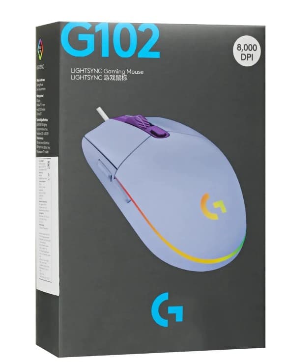 Мышь Logitech G102 LIGHTSYNC фиолетовый, 8000 dpi, USB, кнопки - 6 (910-005857/910-005854)
