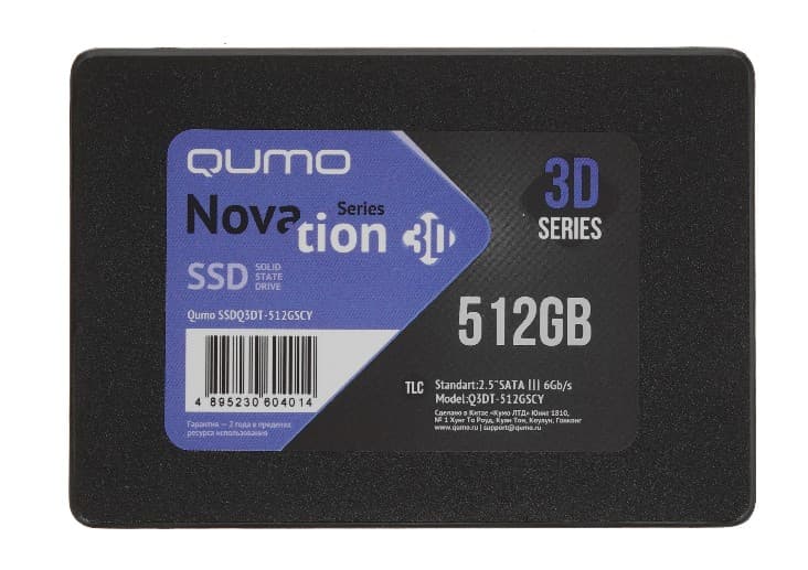 Накопитель SSD 512GB QUMO Novation 3D 2.5" SATAIII 3D NAND TLC (Q3DT-512GHHY) 540/520 МБ/сек