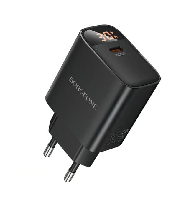 Сетевое зарядное устройство BOROFONE BA97A Ilustre PD30W with digital display (черный) PD USB-C