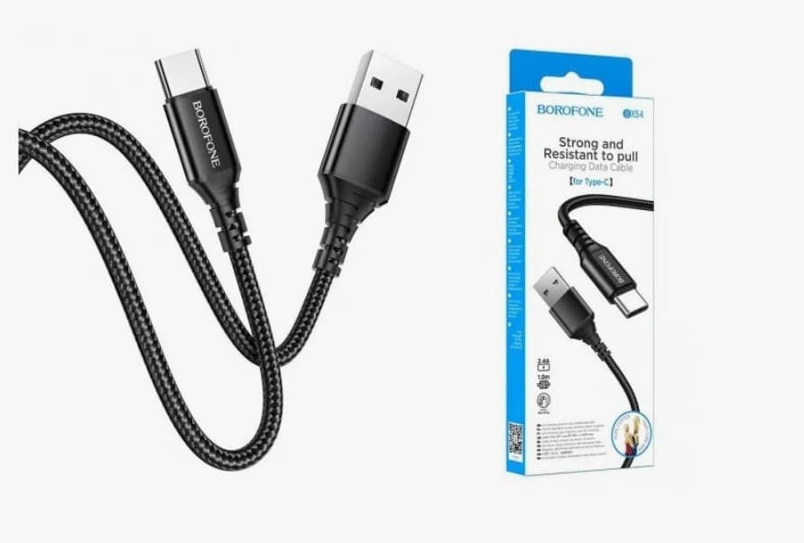 Кабель USB-Type-C Borofone BX54 Ultra bright Type-C 3A, 1m, black, нейлон, для зарядки и передачи данных USB на Type-C