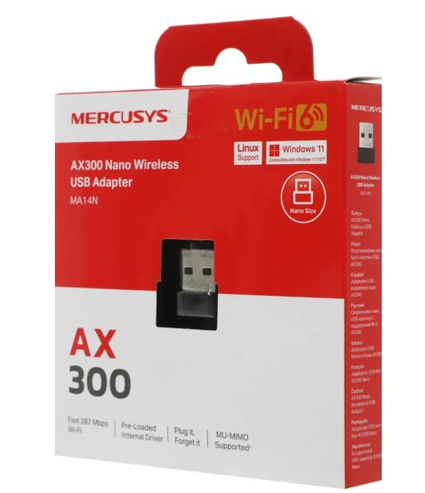 Сетевой адаптер беспроводной (WIFI) USB Wireless Mercusys MA14N AX300 (287 Мбит/с)
