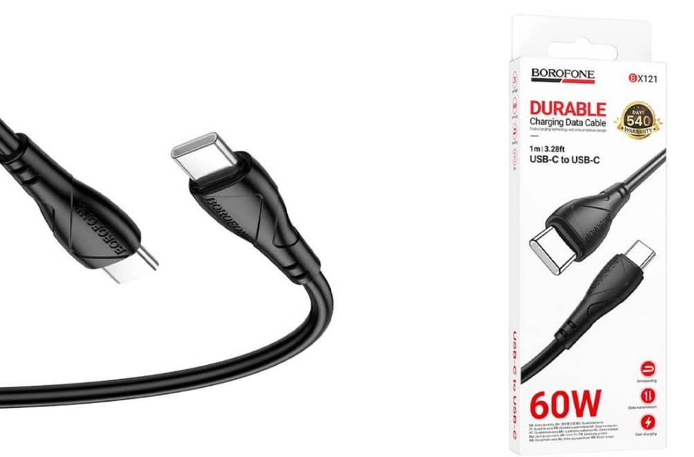Кабель USB Type-C/Type-C Borofone BX121/ PD Durable PD 60W 3A (black), 1м, черный