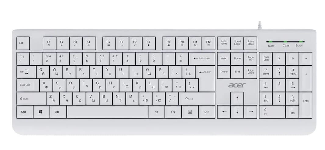Клавиатура Acer OKW400 белый USB 1.8m (ZL.KBDEE.01B)