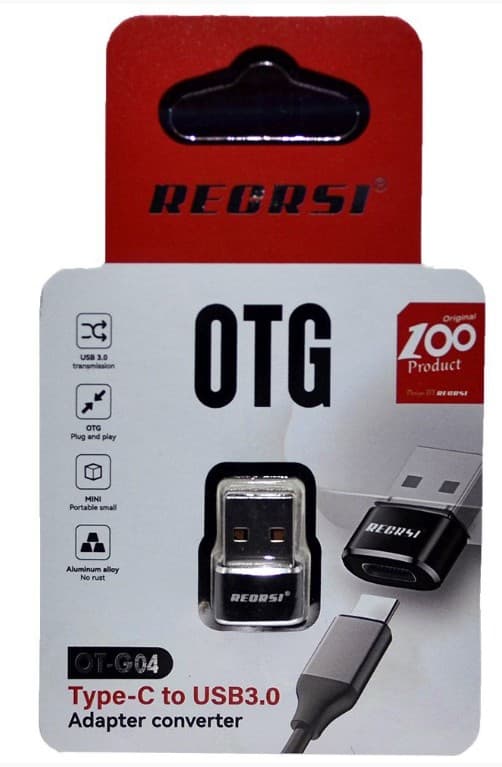 Адаптер/переходник OTG Type-C - USB 3.0 RECRSI OT-G04 черный, Type-C(M)/USB(AF)