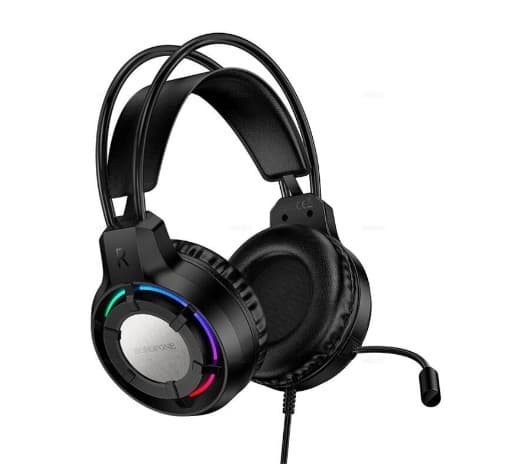 Гарнитура Borofone BO112 Wave gaming headphones Black, накладные полноразмерные, подсветка, 2x3.5mm, USB Type-A, кабель 2м