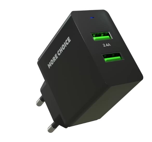 Сетевое зарядное устройство More choice NC11i (черный) 2.4A, 2xUSB-A + Lightning 8-pin
