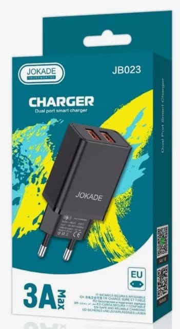 Сетевое зарядное устройство Jokade JB023 черный, 2xUSB, 18W