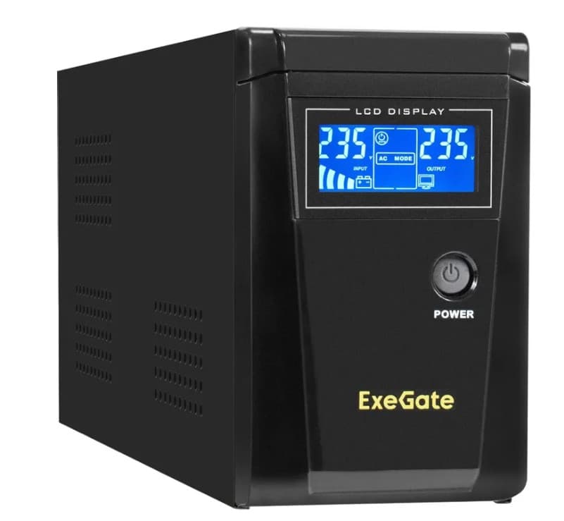 ИБП ExeGate SineTower SZ-600.LCD.AVR.1SH 600VA/360W, инвертор, чистая синусоида, LCD диспл, AVR, 1*Schuko, Внешн.бат., линейно-интерактивный, Black (EX295986RUS)