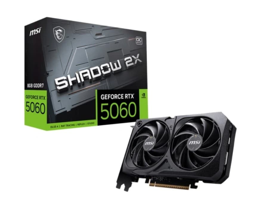 Видеокарта GF RTX 5060 8GB GDDR7 MSI RTX5060 8G SHADOW 2X OC MAX 128bit (RTX 5060 8G SHADOW 2X OC MAX) 2535/28000 HDMIx1 DPx3 HDCP