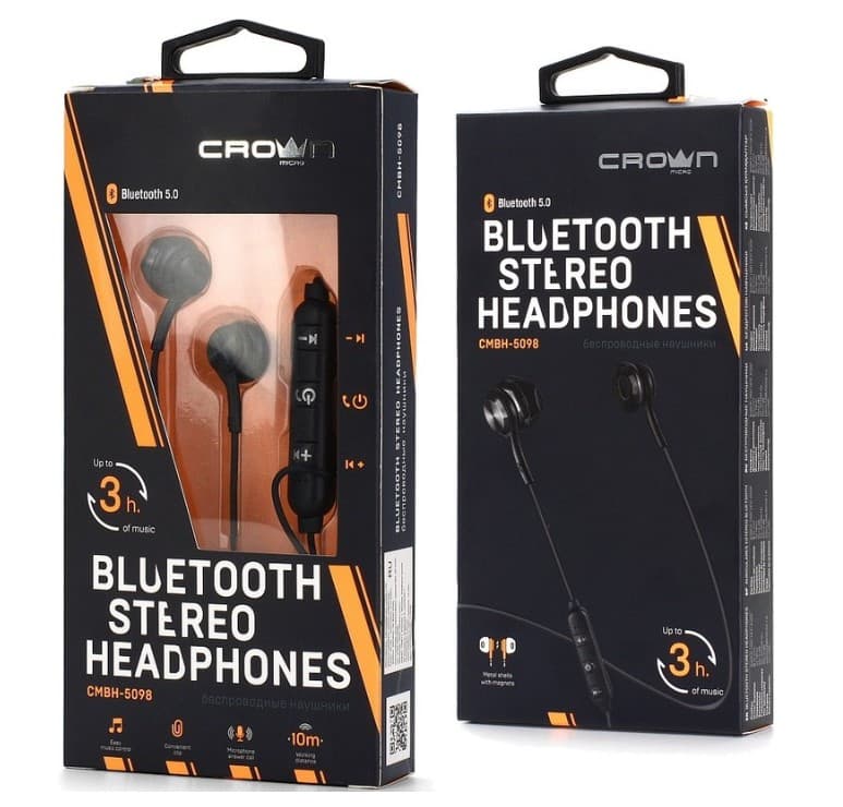 Bluetooth-гарнитура Crown CMBH-5098 черный, Bluetooth + проводной